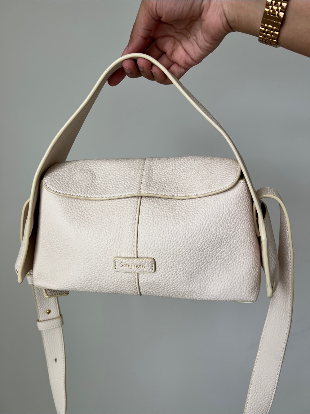 Songmont Drippy Roof Ivory Pebbled Leather Shoulder Bag